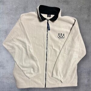 Y2K USA Olympics cream full zip fleece pullover XL‎